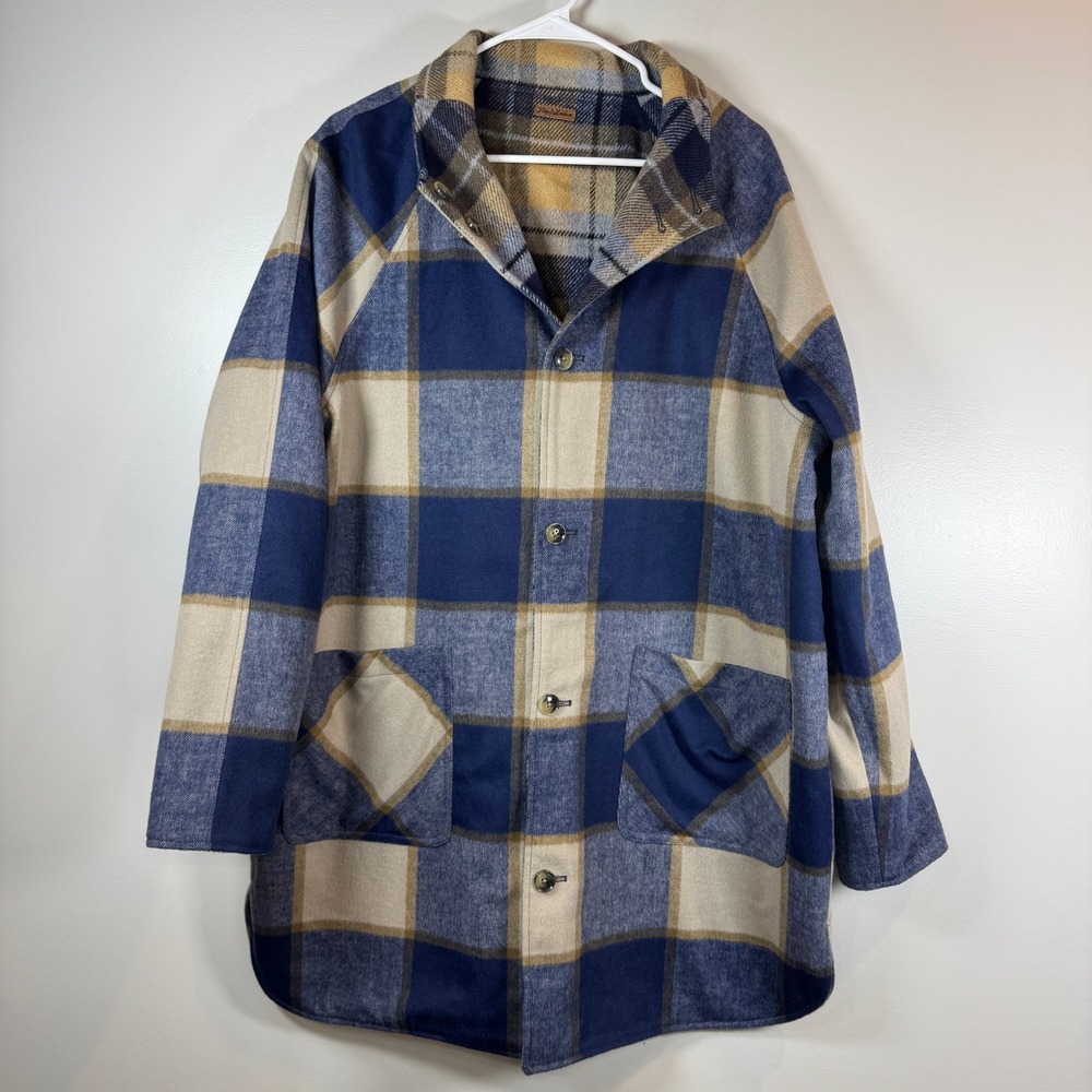 Flag & Anthem Women's XL Aneta Reversible Plaid‎ Shacket Coat Blue Tan Cabincore